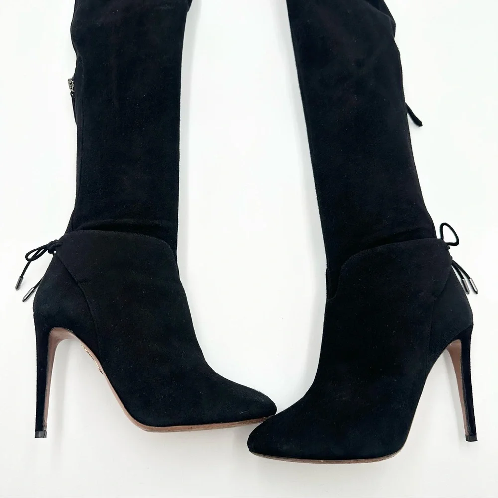 Aquazzura Giselle Over-The-Knee Boots in Black Suede